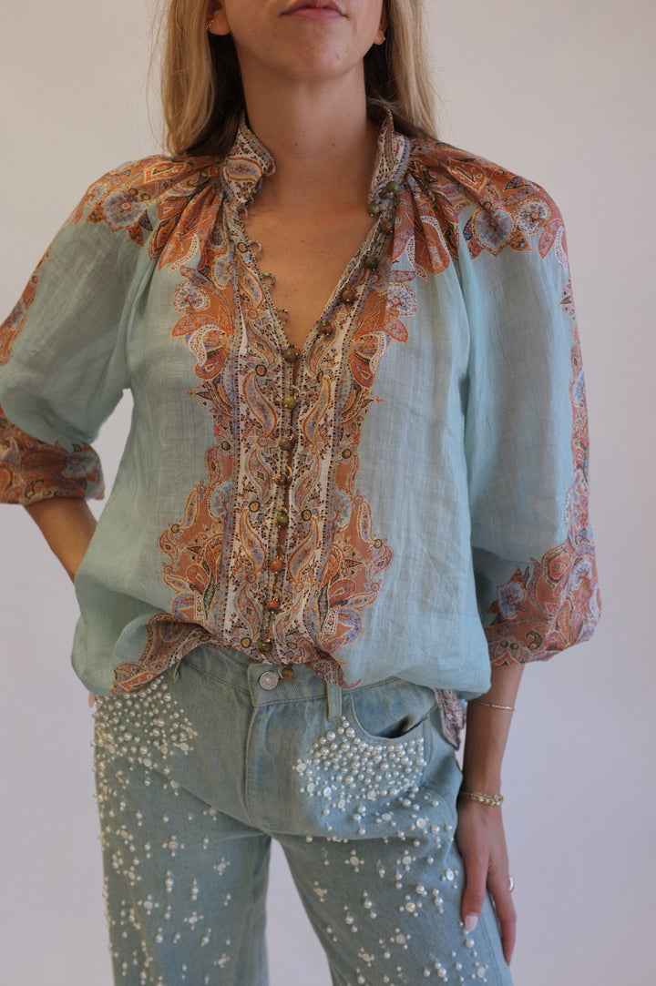 Zimmerman Size 0 Aqua and Floral Top