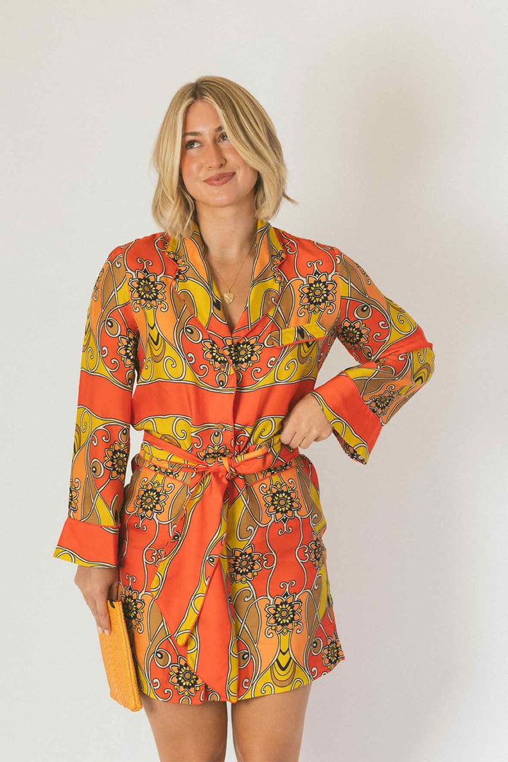 Cara Cara Size S Printed Mini L/s  Dress