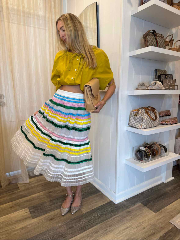Muveil Size 4 White Sheer Pleated Midi Skirt