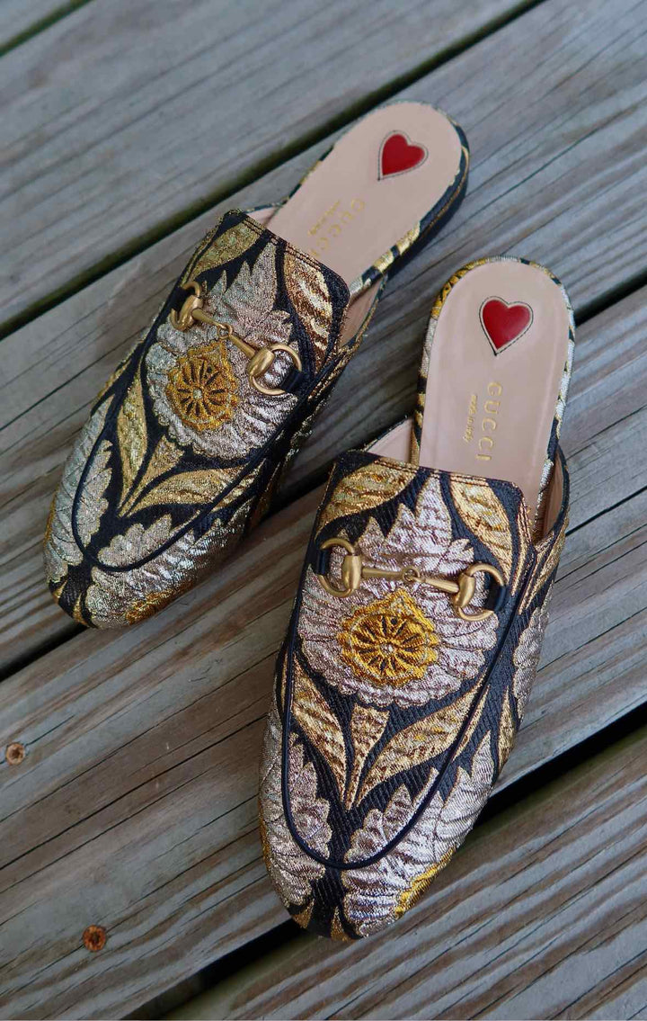 Gucci Shoe Size 38 Gold + Silver Threaded Loafers