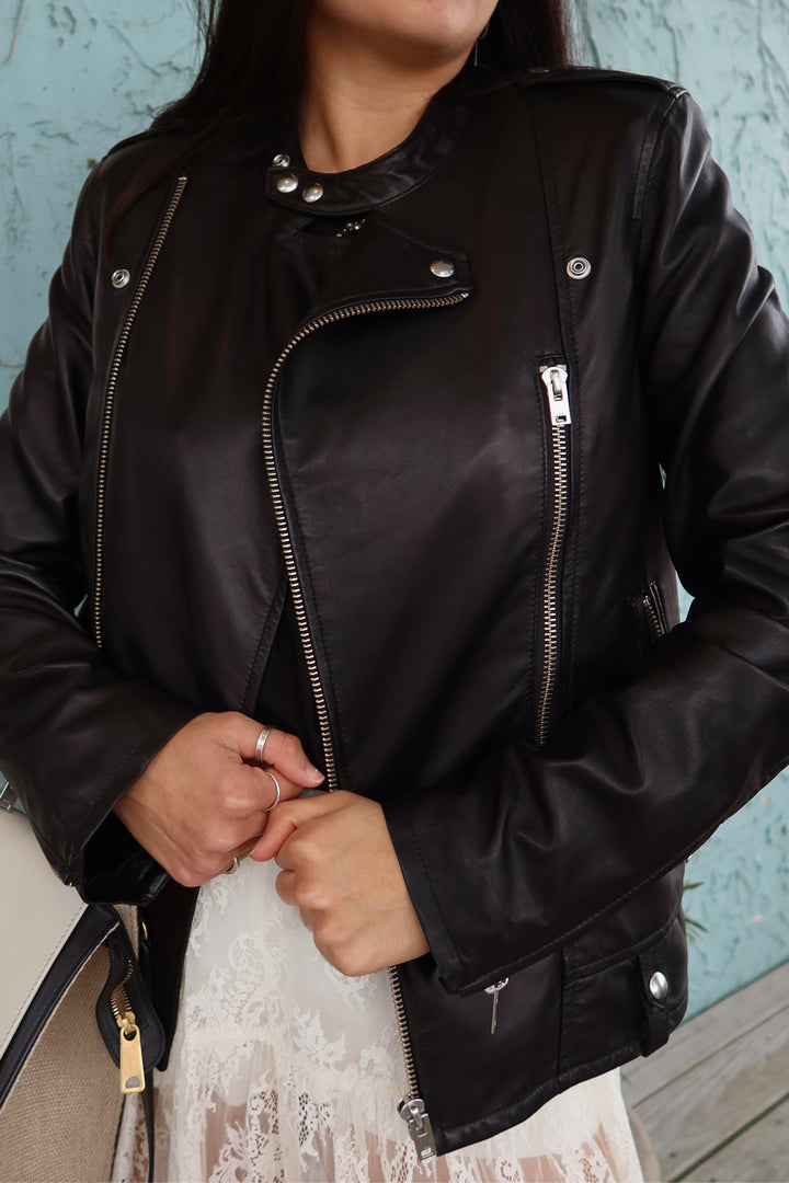 IRO Size Small Black Leather Moto Jacket