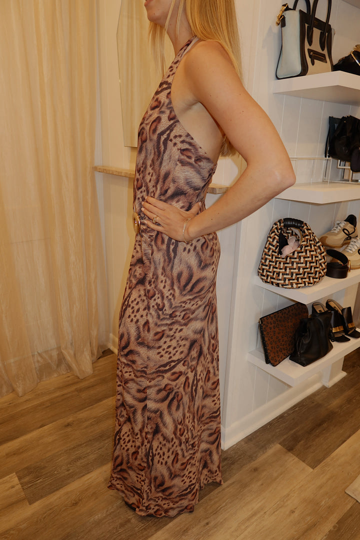 Runaway Size S Halter Leopard Maxi Dress