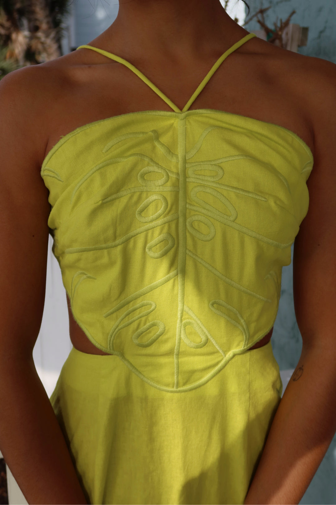 Farm Rio Size M Lime Linen Dress