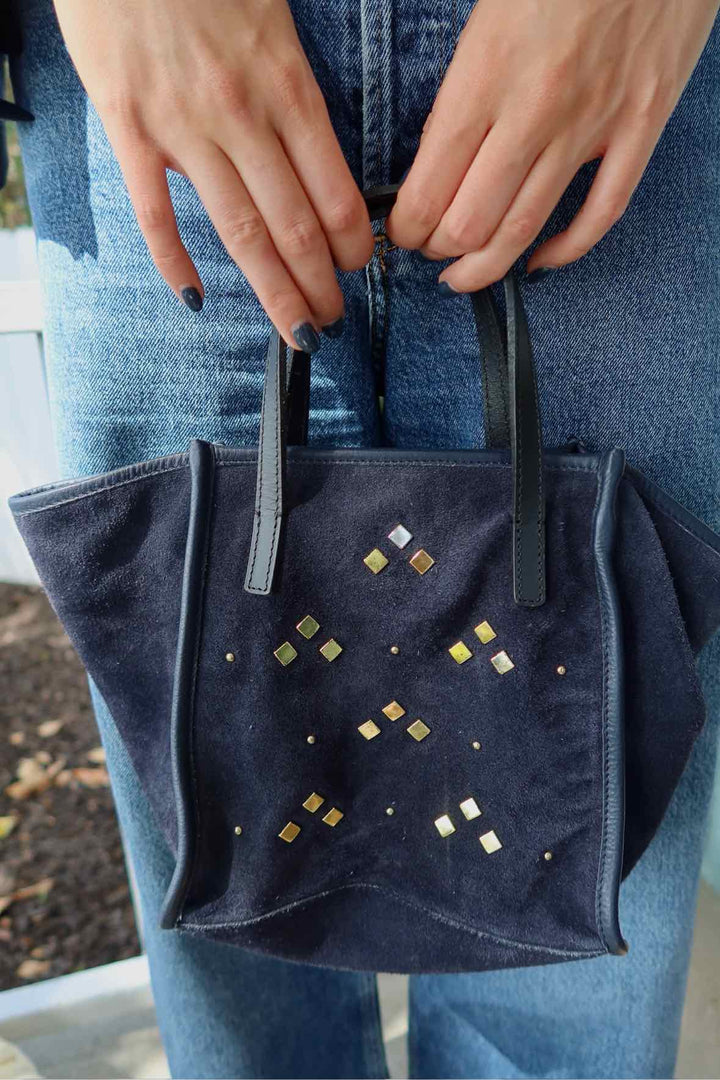 Kempton & Co. Size Small Navy Suede Studded Purse