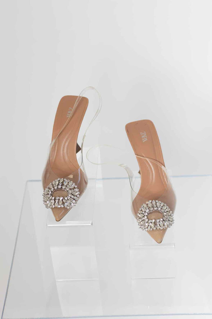 Zara Shoe Size 37 Clear Pointed Toe Crystal Heels