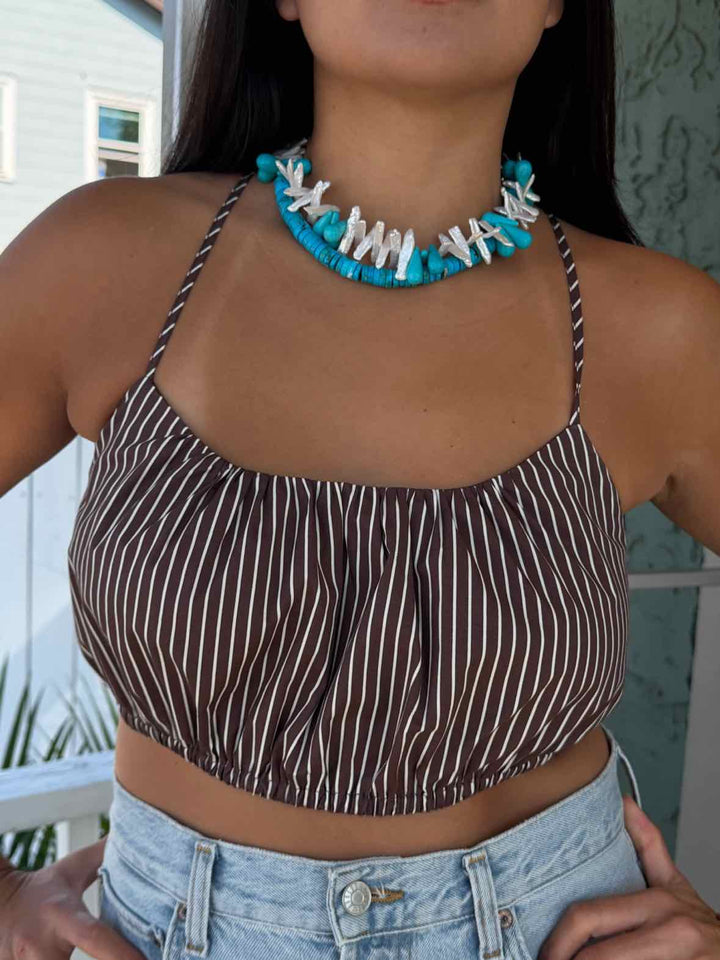 Staud Size Medium Brown Striped Crop Top