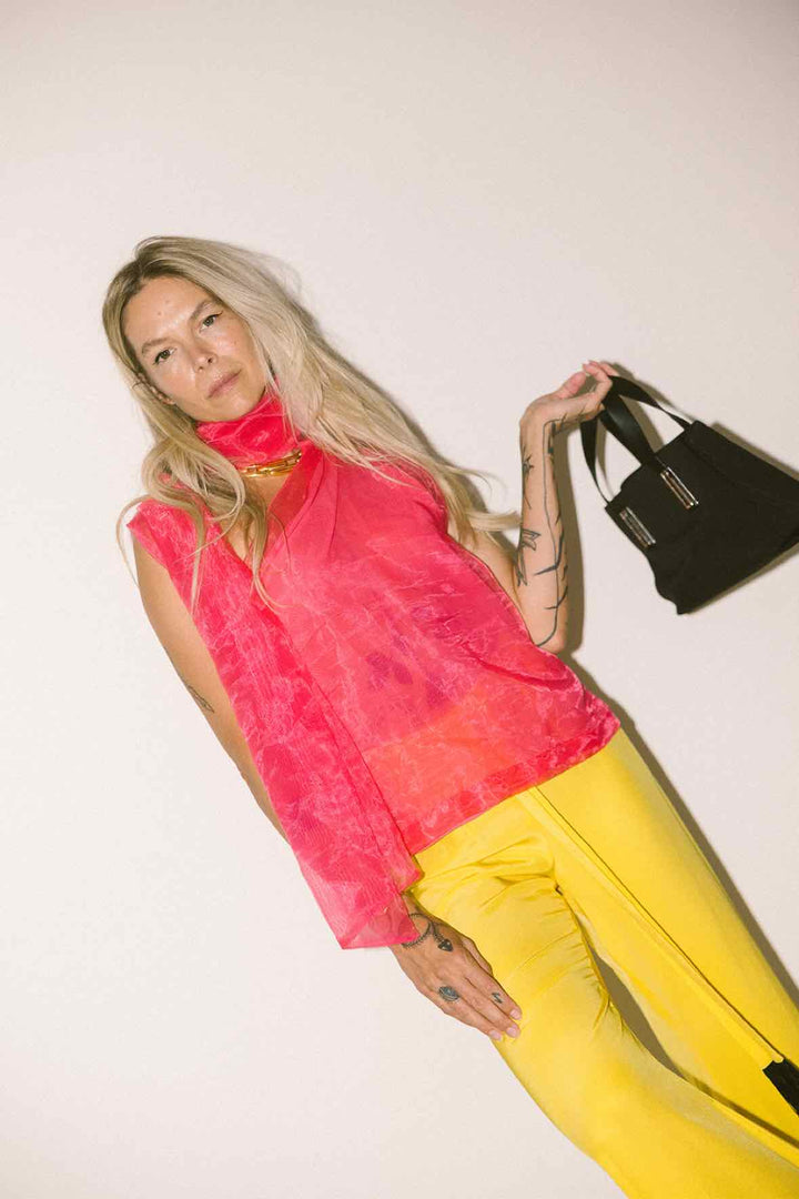 Zara Size Small Hot Pink Organza One Shoulder Top