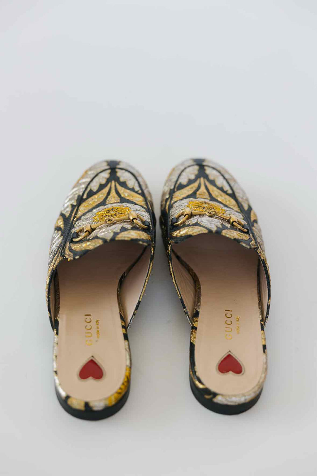 Gucci Shoe Size 38 Gold + Silver Threaded Loafers