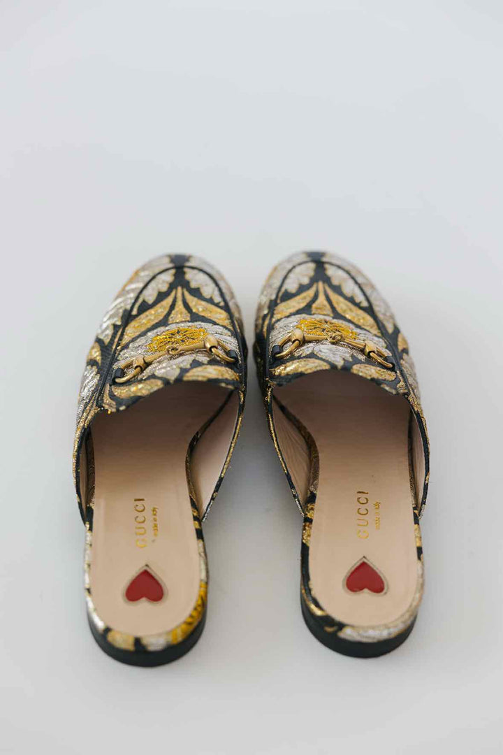 Gucci Shoe Size 38 Gold + Silver Threaded Loafers