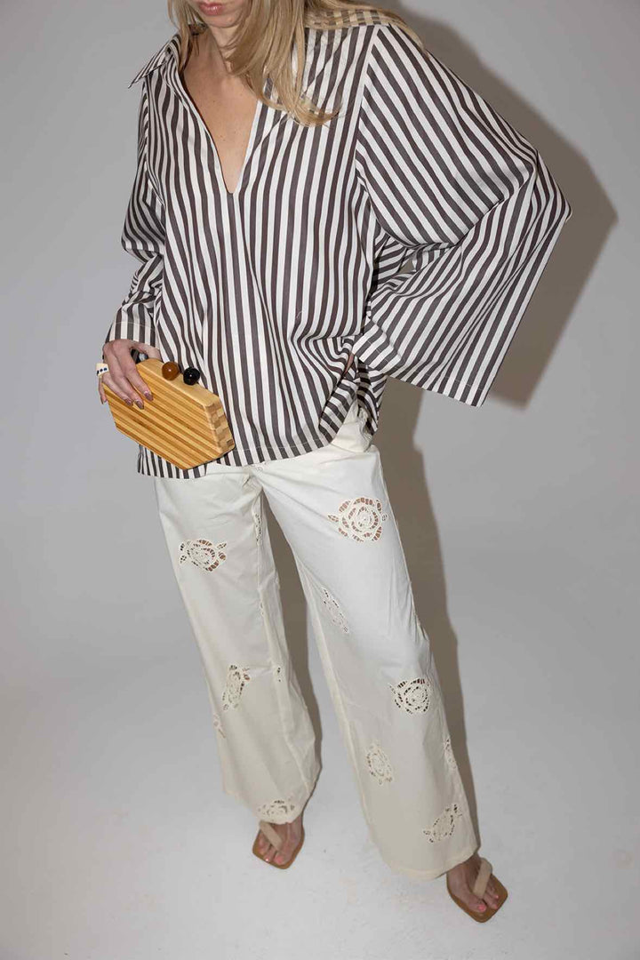 Faithfull Size 8 Striped Collard Top