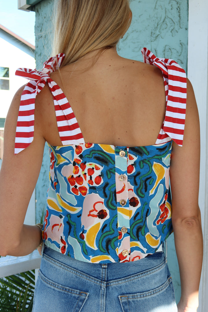 Buru Size XS Multi-Color Cropped Tie Shoulder Top