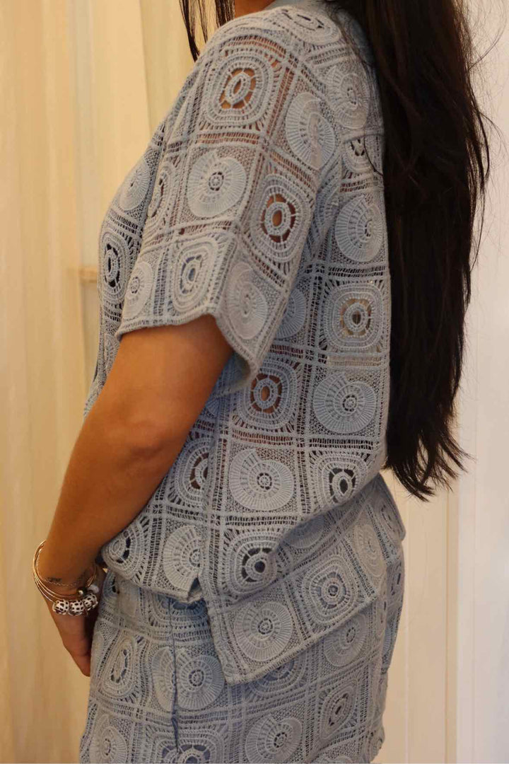 Simkhai Size Medium Blue Eyelet Btndwn Top