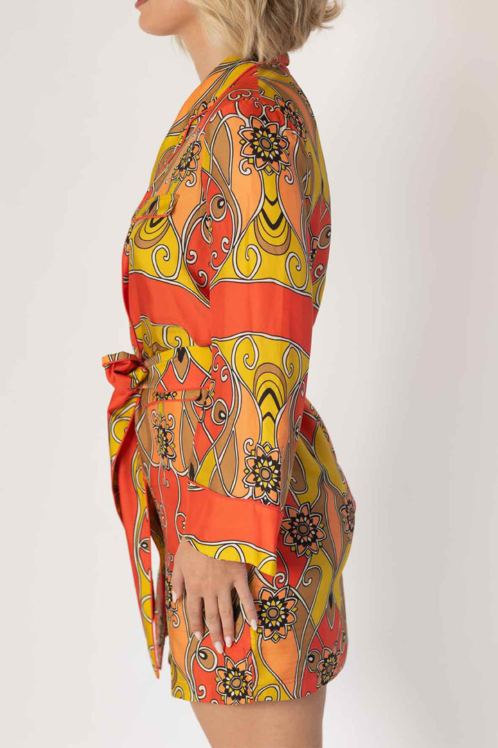 Cara Cara Size S Printed Mini L/s  Dress