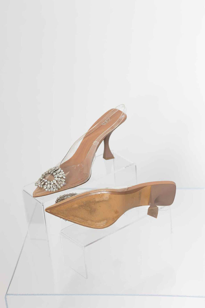 Zara Shoe Size 37 Clear Pointed Toe Crystal Heels