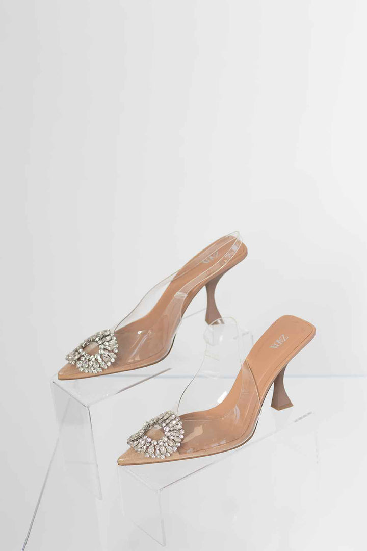 Zara Shoe Size 37 Clear Pointed Toe Crystal Heels