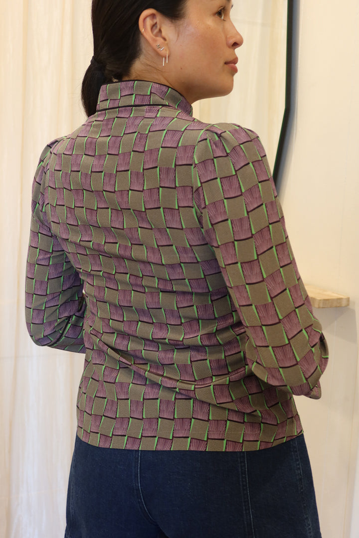 Mayle Size 0 Purple Checkered Silk Blouse