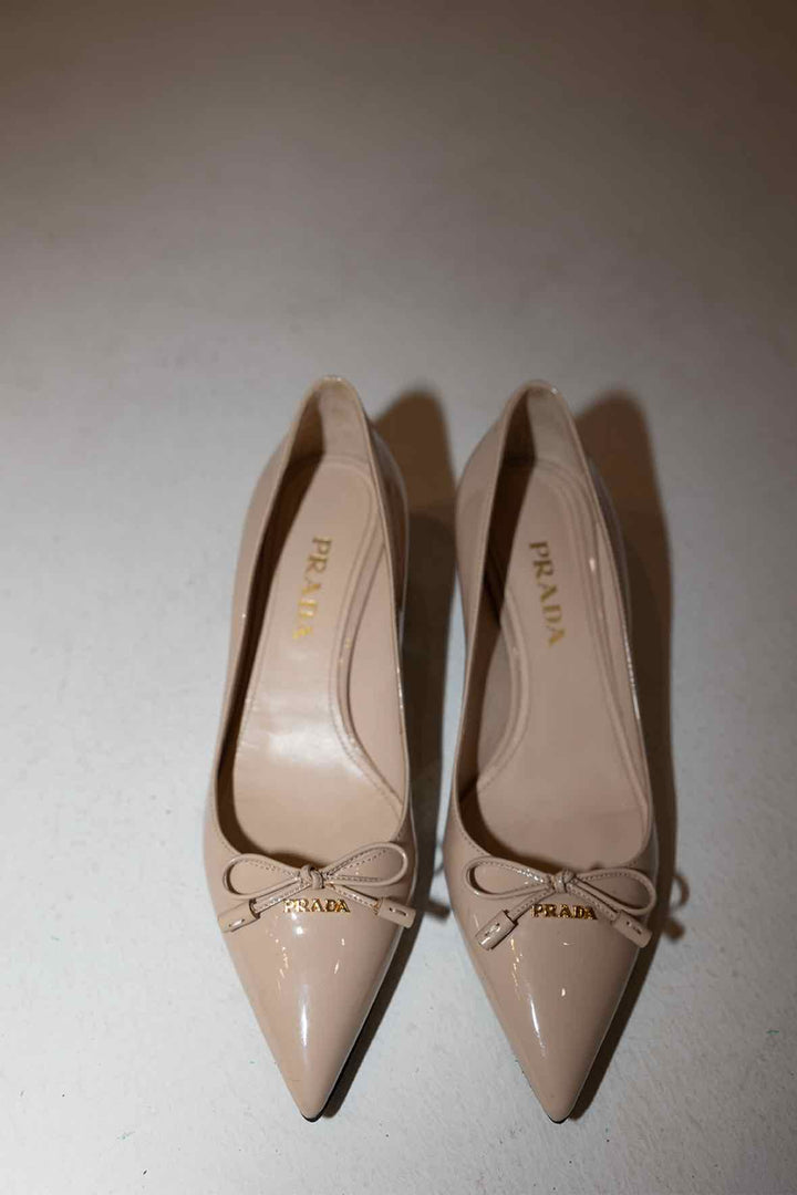 Prada Shoe Size 5 Nude Patent Kitten Heels