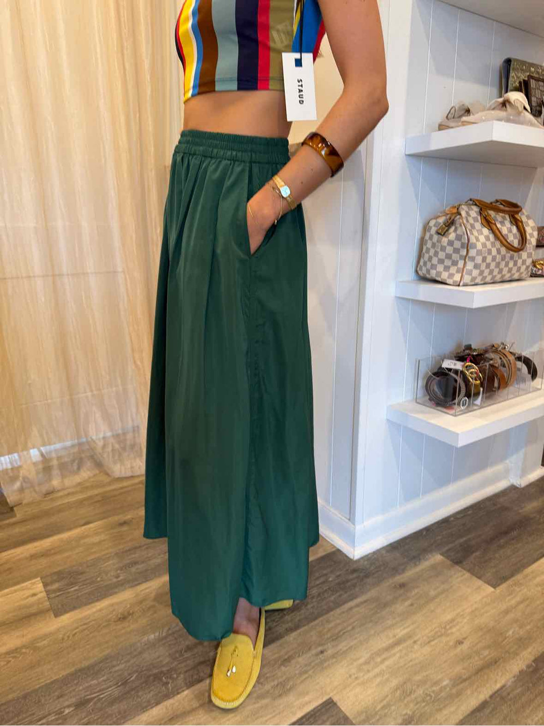 Zara Size XS/S Green Taffeta Maxi Skirt