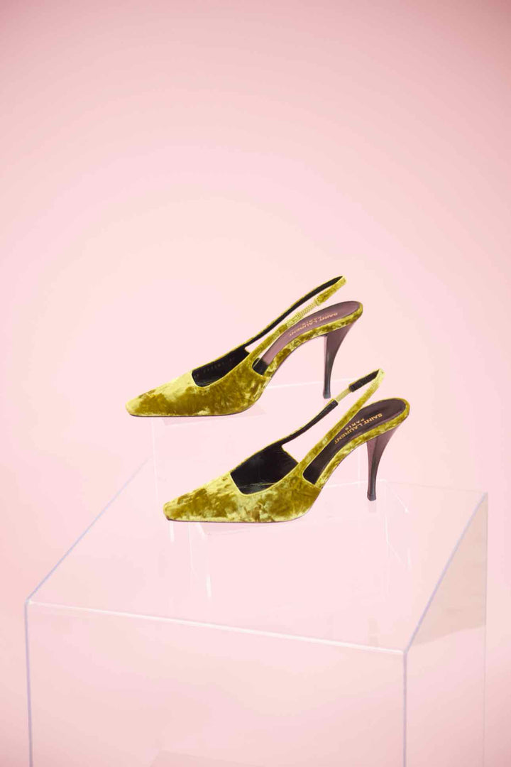 Saint Laurent Shoe Size 38 Crushed Velvet Blade Slingback Heels