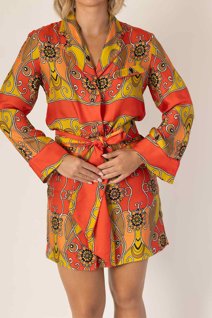 Cara Cara Size S Printed Mini L/s  Dress