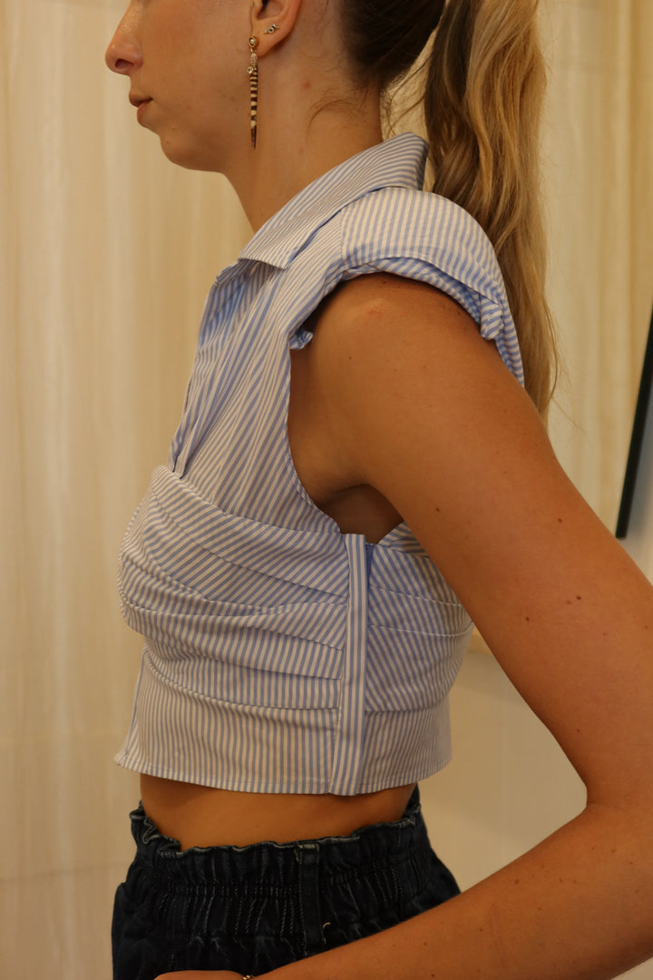 Simkhai Size 2 Blue/White Striped Crop Top