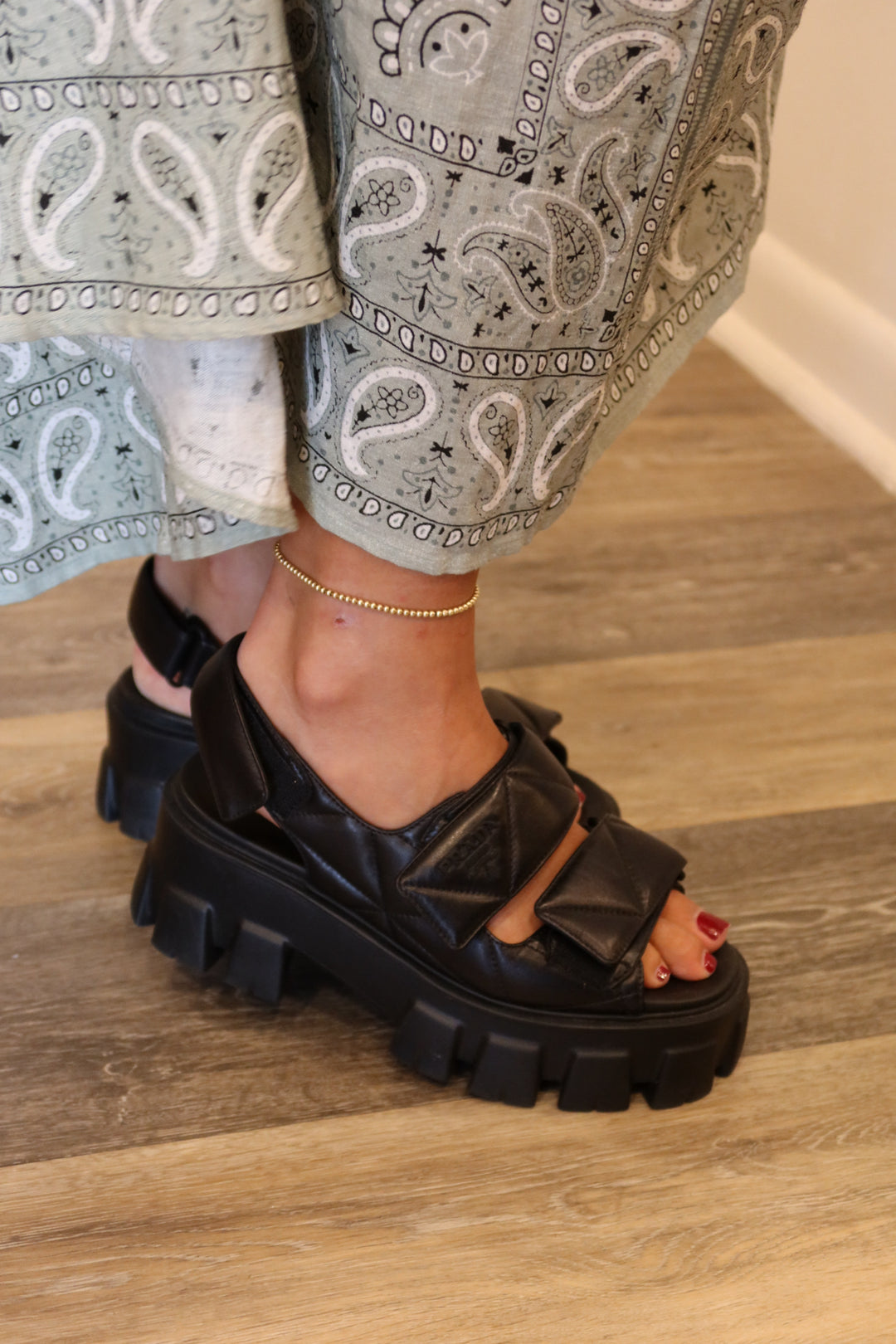 Prada Monolith Quilted Nappa Shoe Size 37 Leather Sandals