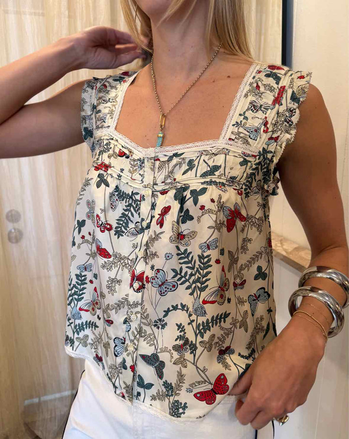 The Great Size 1 Ivory Butterfly Print Tank Top