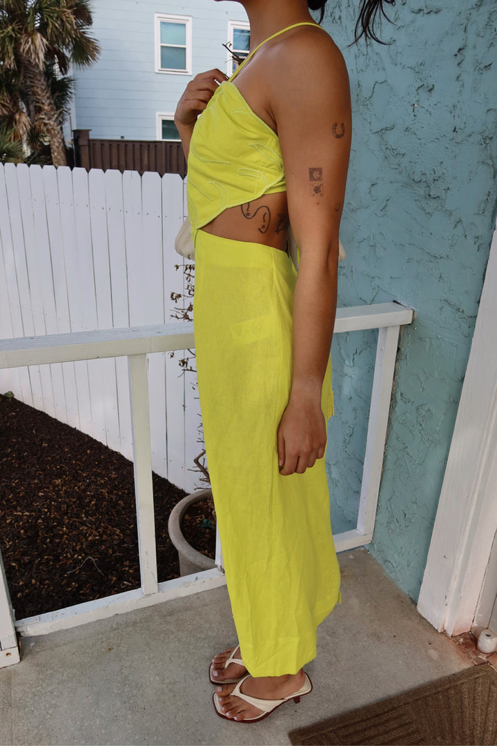 Farm Rio Size M Lime Linen Dress