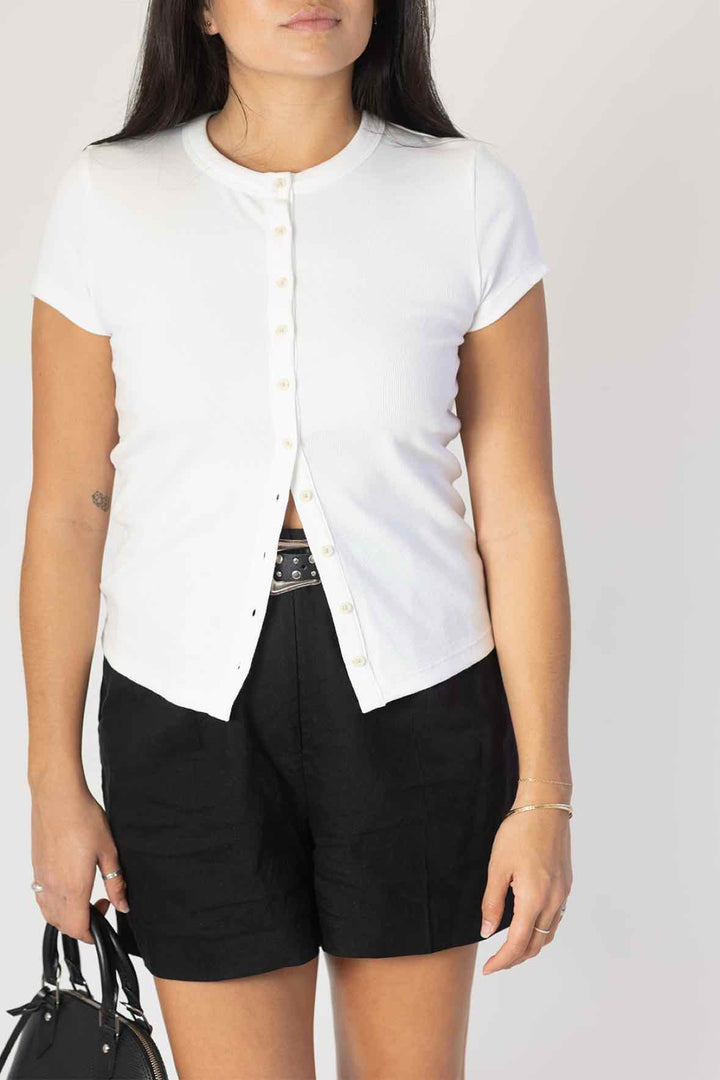 Banana Republic Size Medium White Btndwn S/s Top