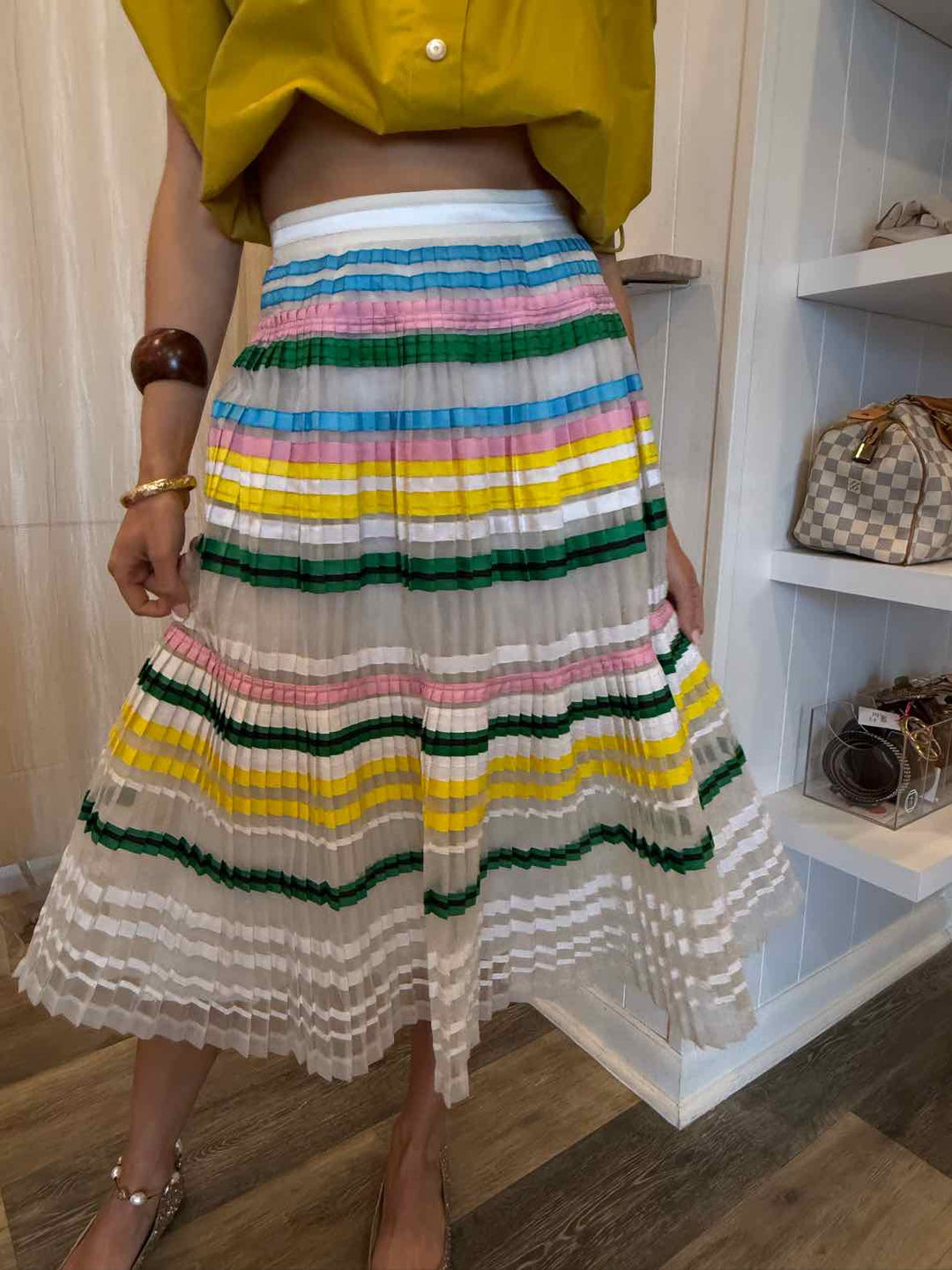 Muveil Size 4 White Sheer Pleated Midi Skirt