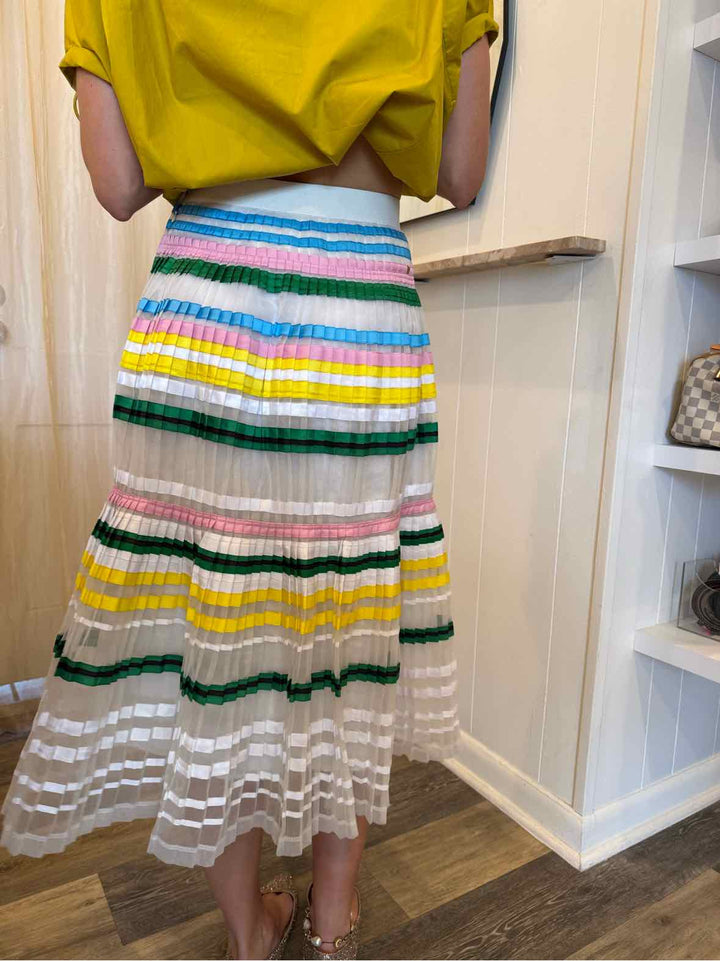 Muveil Size 4 White Sheer Pleated Midi Skirt