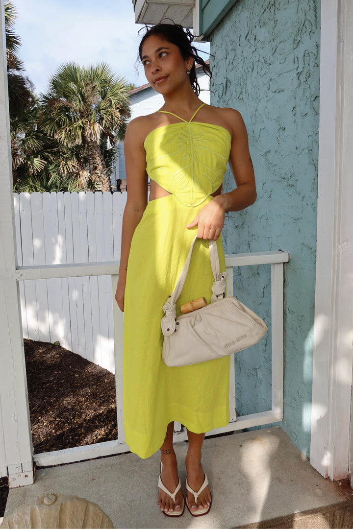 Farm Rio Size M Lime Linen Dress