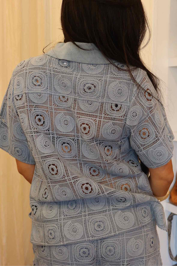 Simkhai Size Medium Blue Eyelet Btndwn Top