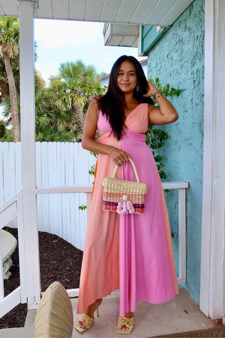 Staud Size 6 Pink + Orange CutoutDress
