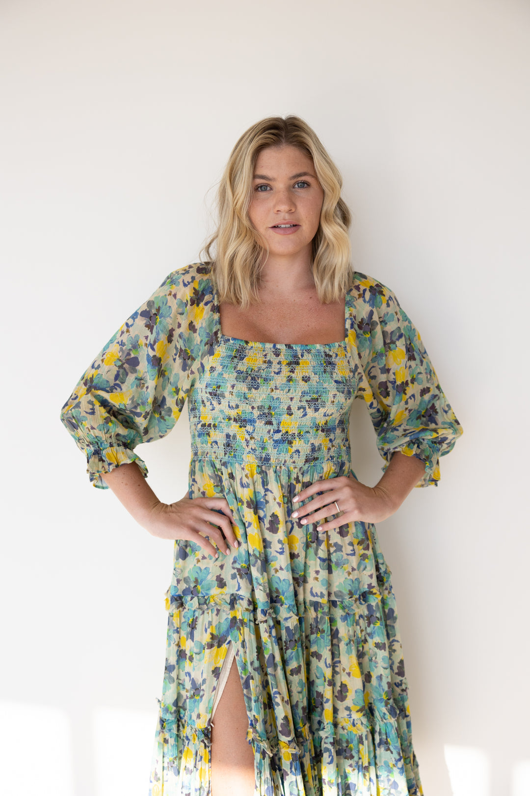 Love Shack Fancy smocked front midi