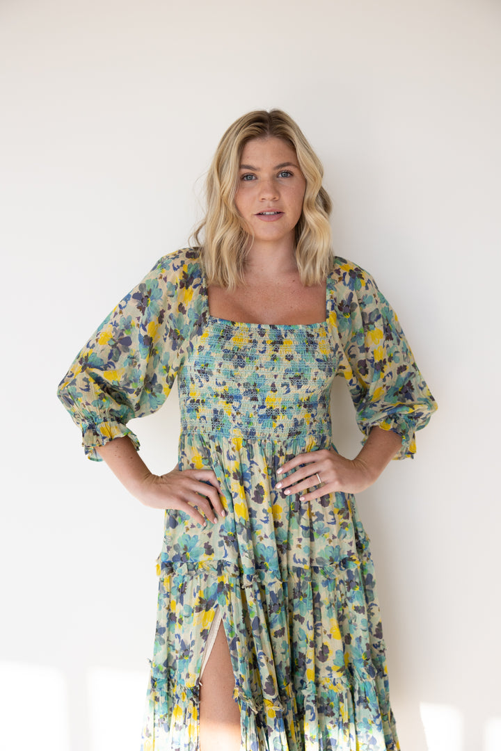 Love Shack Fancy smocked front midi