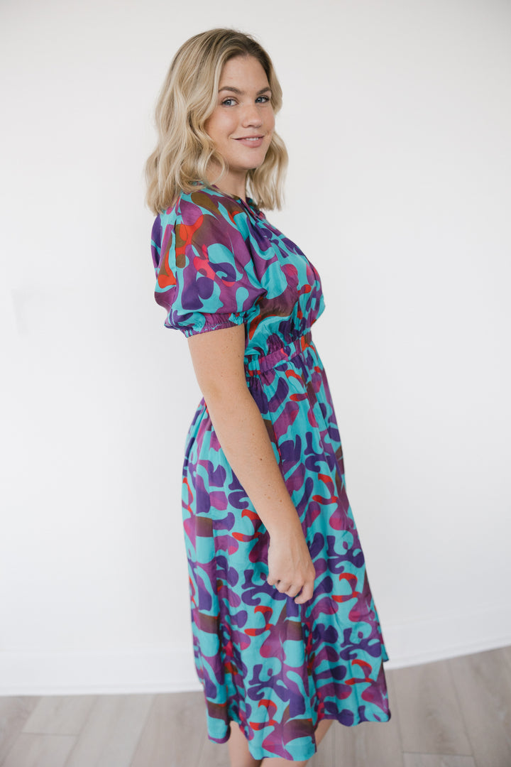 Shine Silk Print Midi Dress