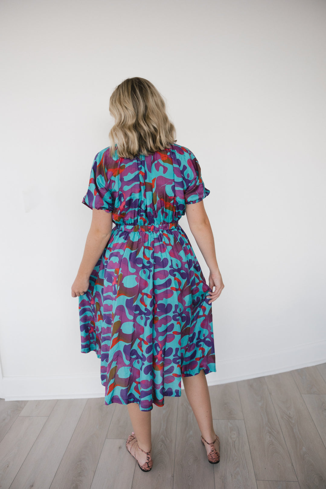 Shine Silk Print Midi Dress