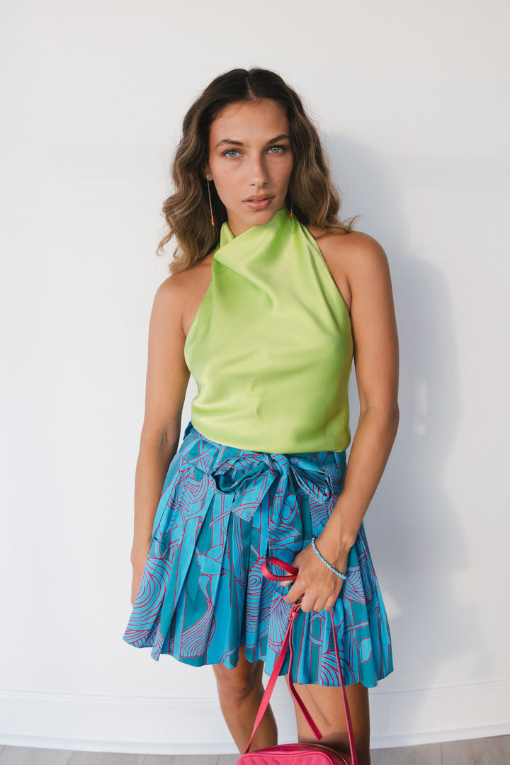 Alexis pleated print mini skirt