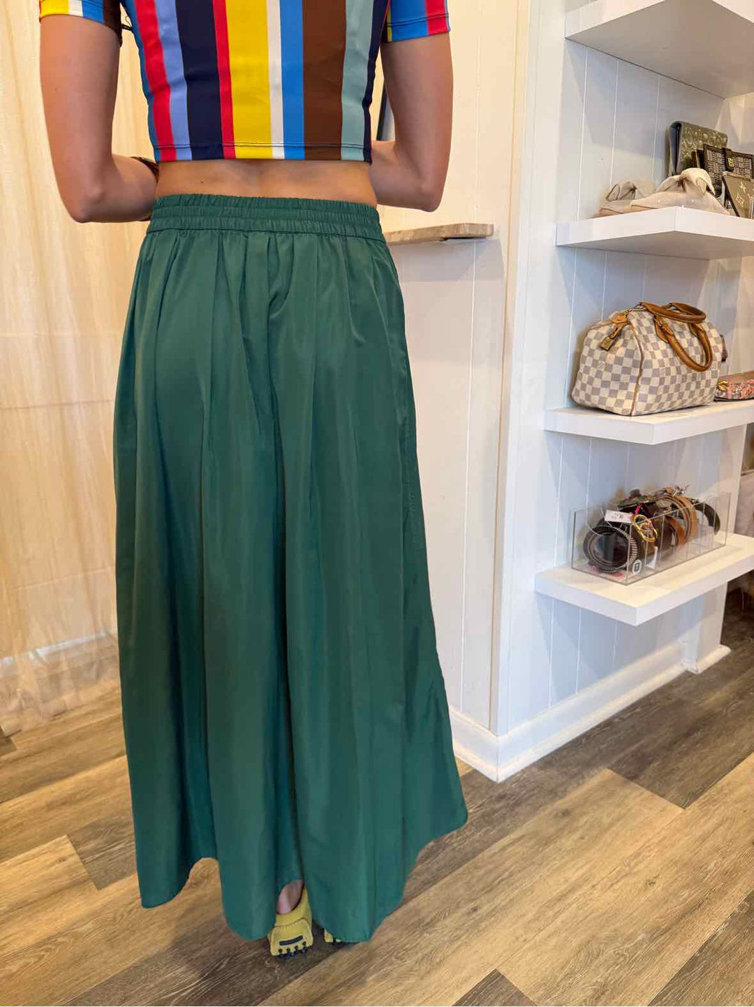Zara Size XS/S Green Taffeta Maxi Skirt