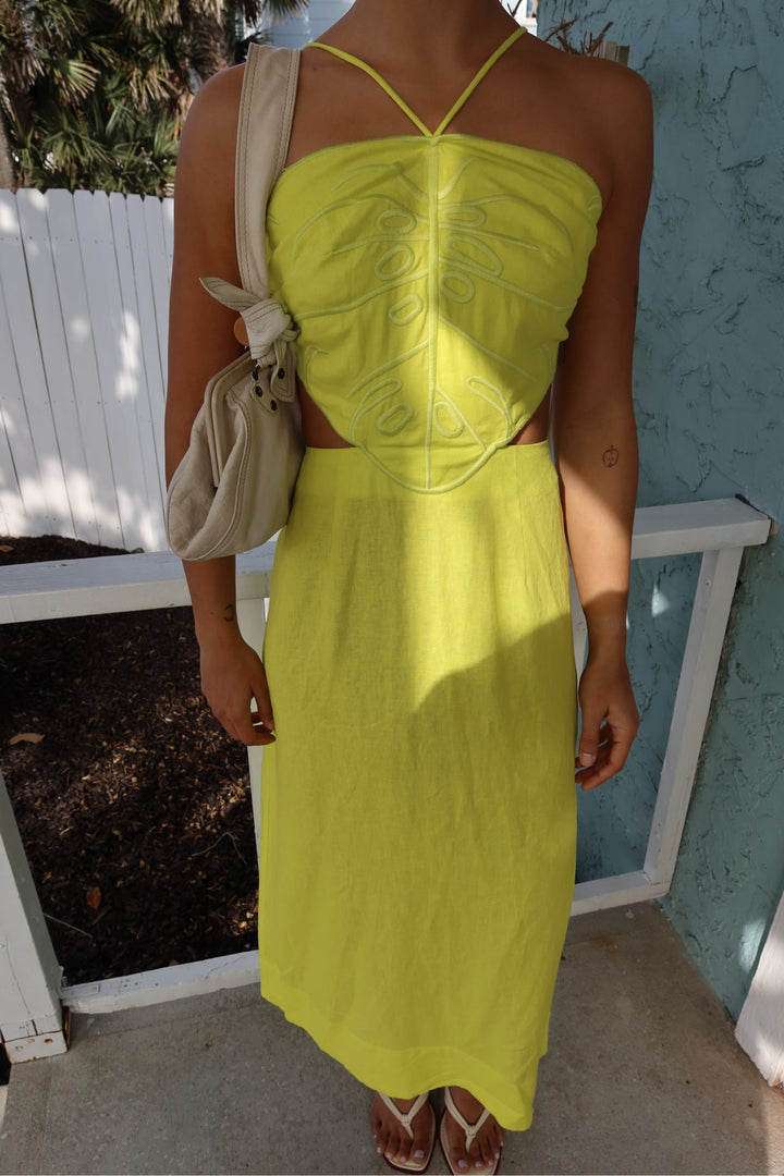 Farm Rio Size M Lime Linen Dress