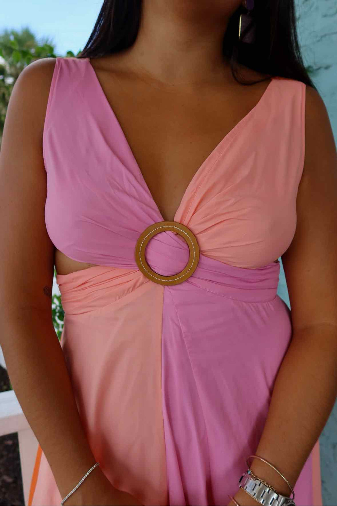 Staud Size 6 Pink + Orange CutoutDress