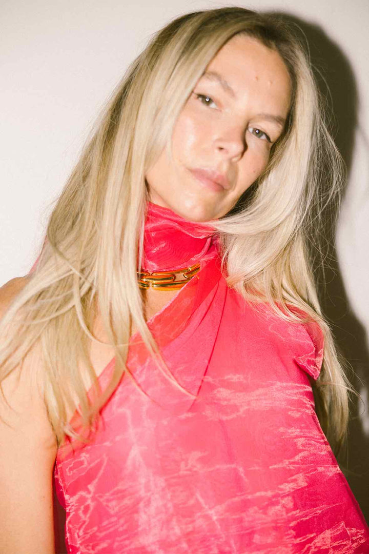 Zara Size Small Hot Pink Organza One Shoulder Top