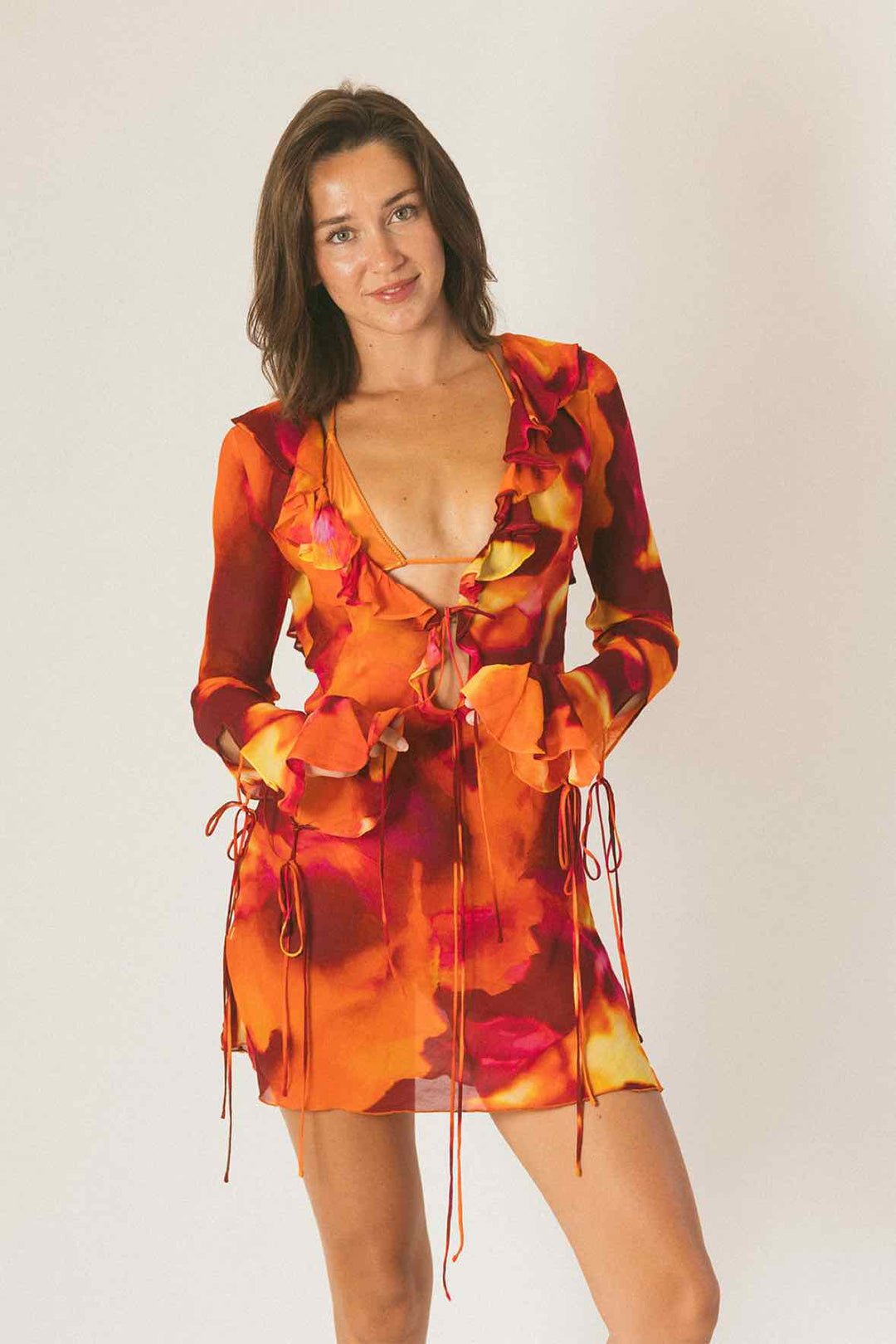 Rat & Boa Size S Chiffon L/s Mini Dress