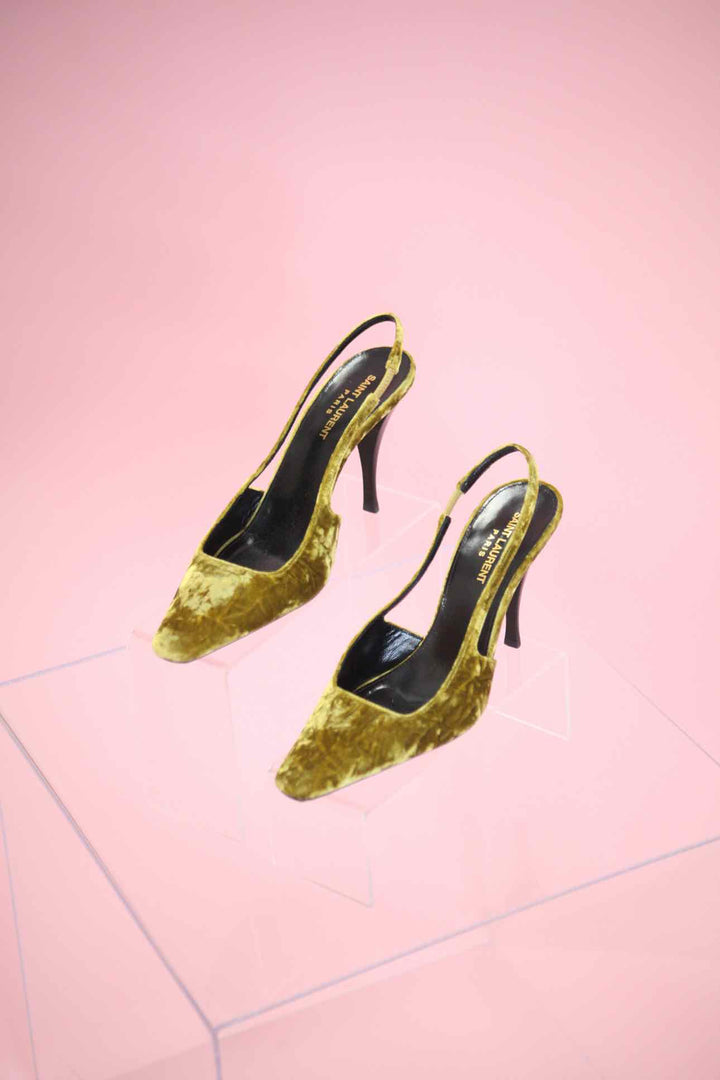 Saint Laurent Shoe Size 38 Crushed Velvet Blade Slingback Heels