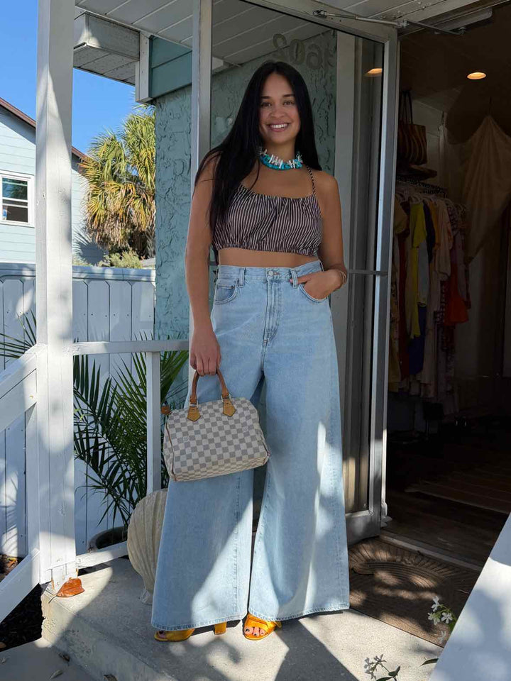 Staud Size Medium Brown Striped Crop Top