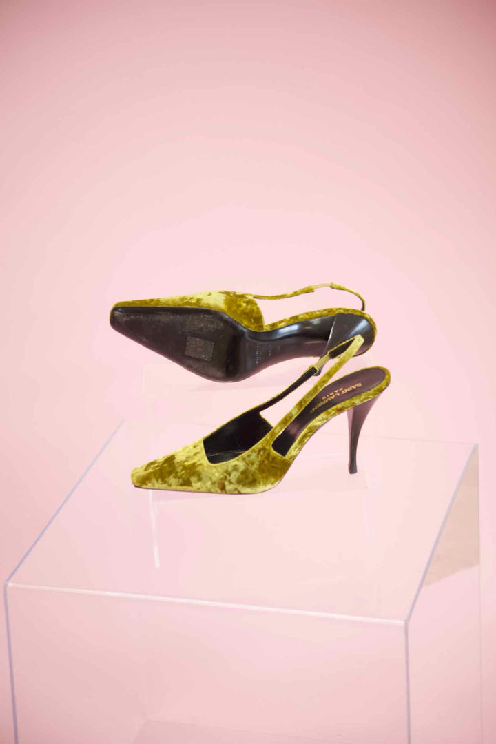 Saint Laurent Shoe Size 38 Crushed Velvet Blade Slingback Heels