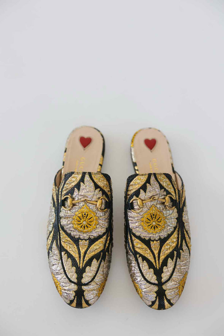Gucci Shoe Size 38 Gold + Silver Threaded Loafers