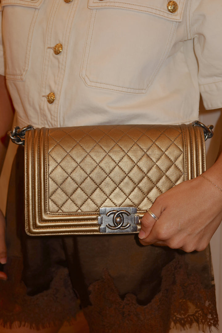 Chanel Size Medium Metallic Gold Boy Bag