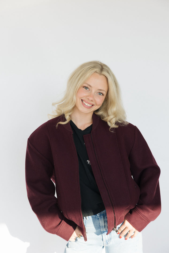 Mango Size Small Burgundy Bomber Jacket